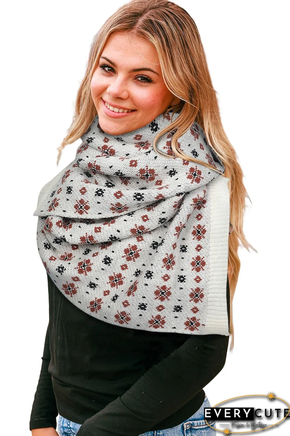 Multicolor Christmas Floret Knitted Shawl Wrap Scarf