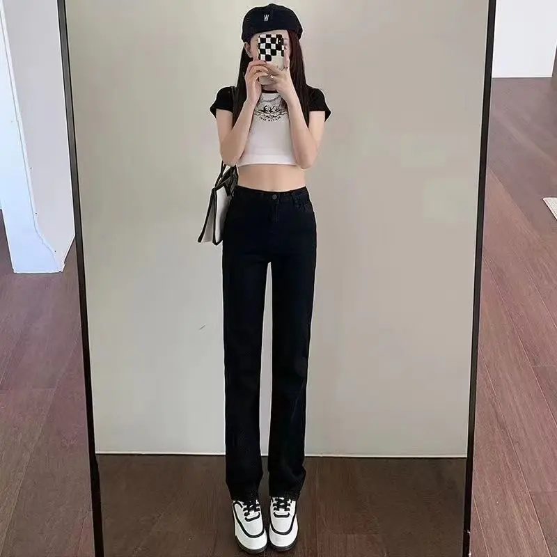 Playbrixx costumes for adult women High-waisted Jeans Women's Loose-fit Vintage Slimming Straight-leg Bell Bottoms Versatile Pants For Students Women Pants