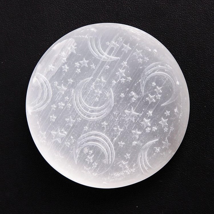 65.5mm Laser Carving Selenite Palm Stone Bulk