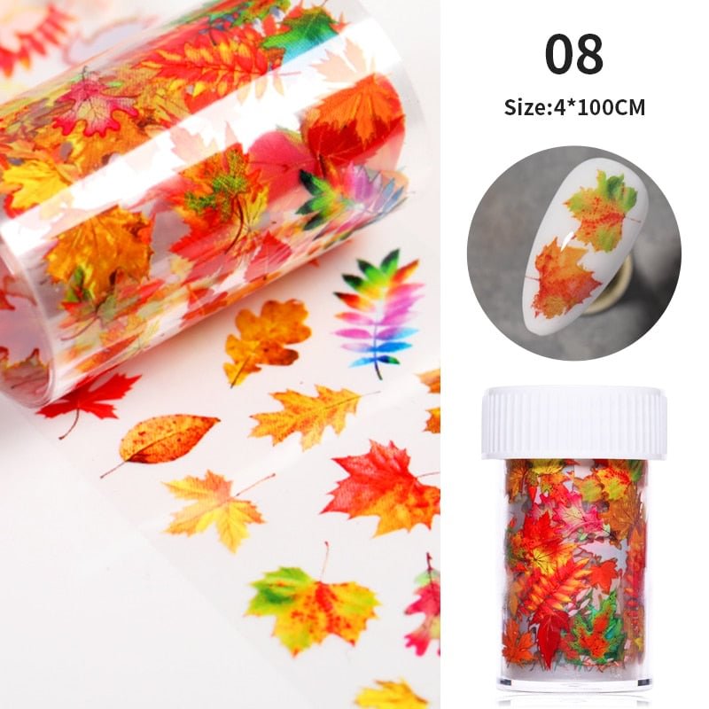 1 Box  Maple Leaves Nail Foil Stickers Autumn Colorful Flower Leaves Transfer Decals Slider Nails Art Decoration DIY Manicures