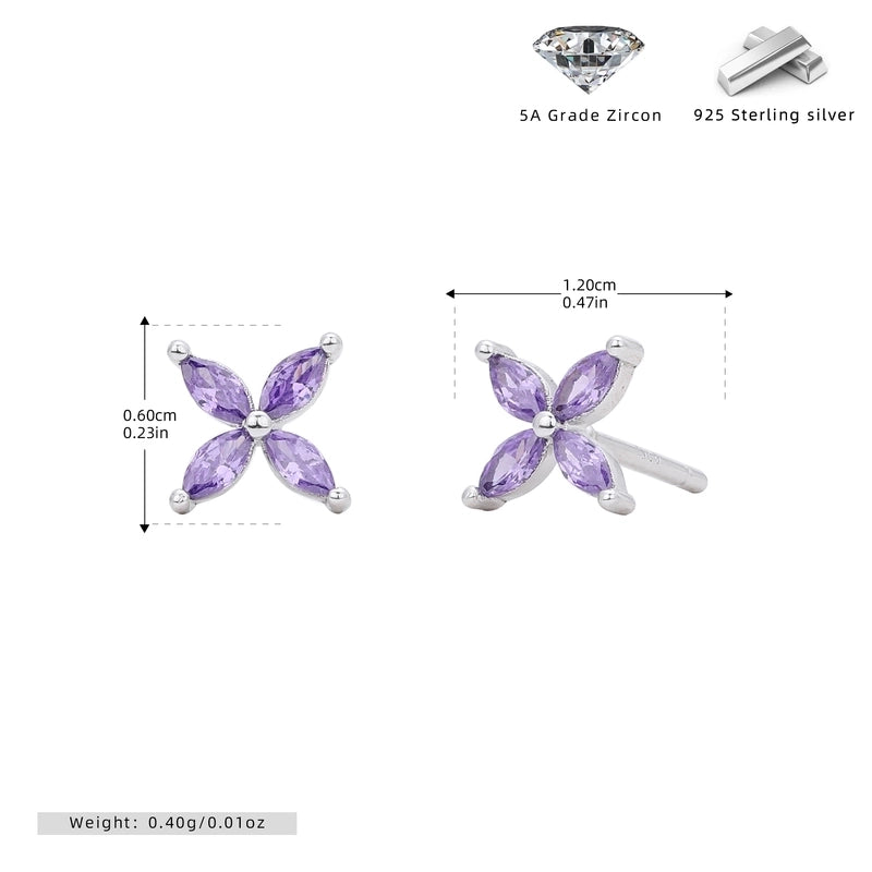 1 Pair 925 Sterling Silver Zircon Flower Ear Studs