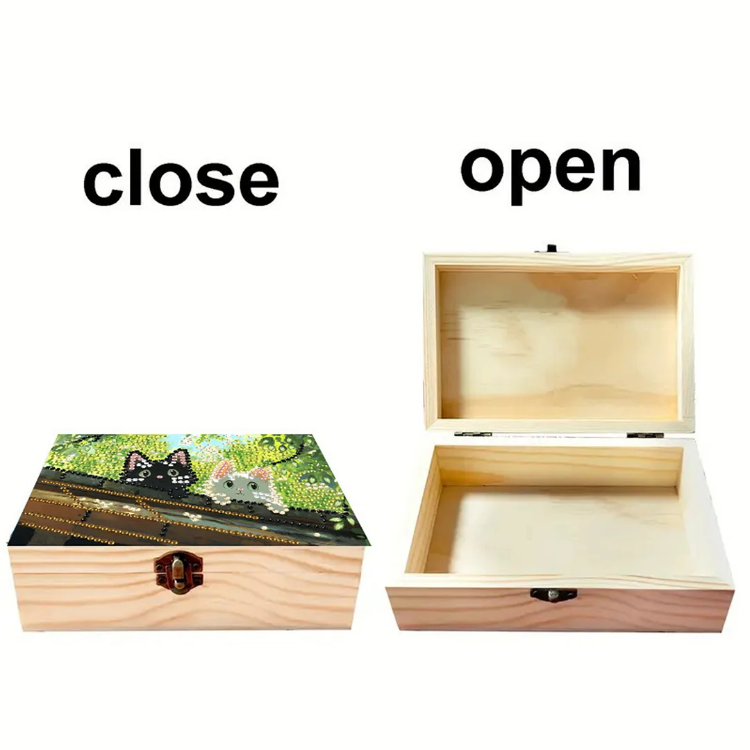 Black and White Cat DIY Wooden 5D Diamond Art Diamond Art Storage Box for Adults