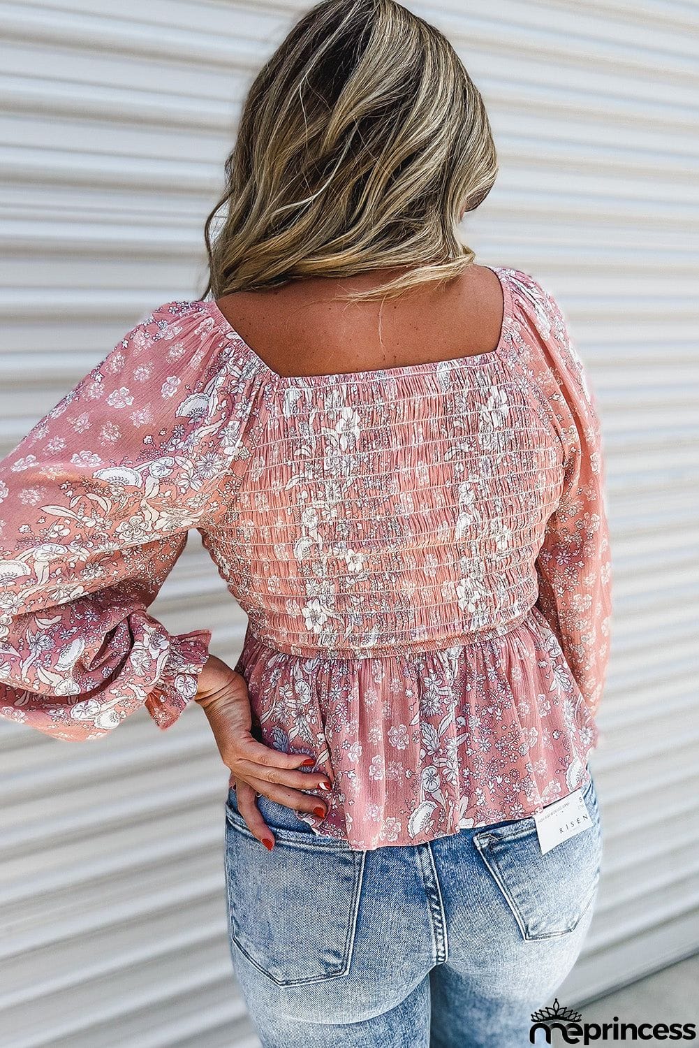 Bohemian Print Puff Sleeve Curvy Peplum Blouse