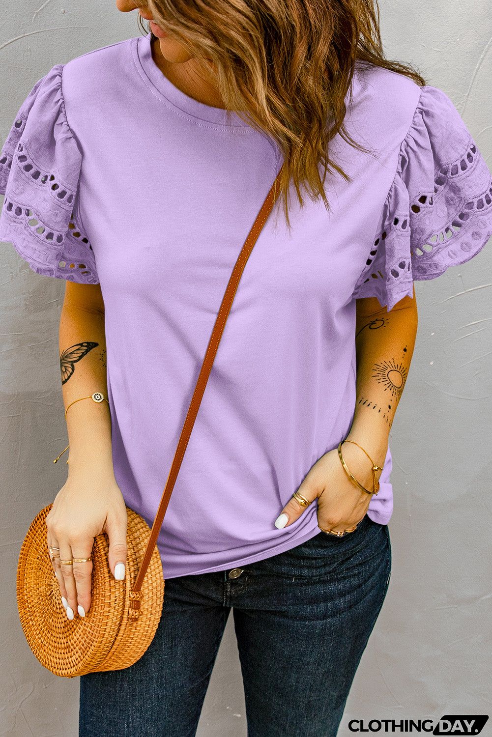 Purple Ruffle Sleeve T-shirt