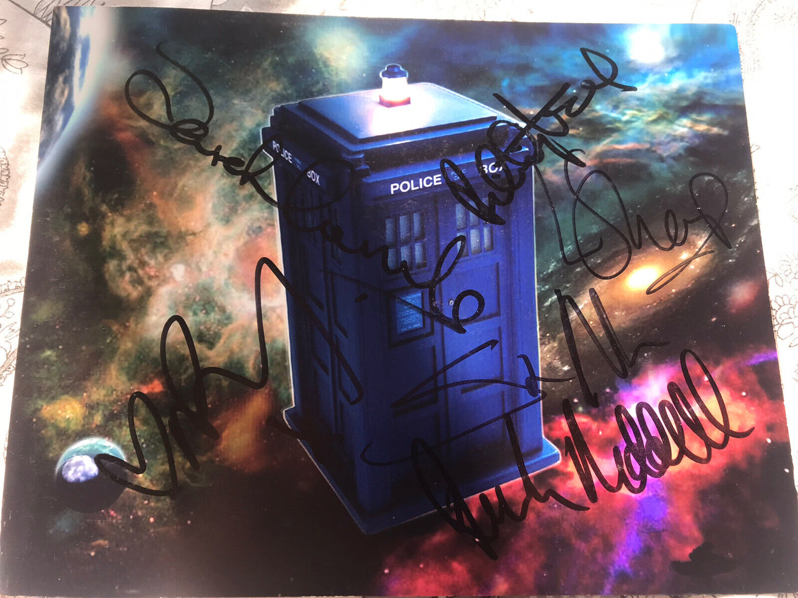 Doctor Who Tardis Photo Poster painting signed by 6 People - Incl: Steven Moffat, Russell Tovey