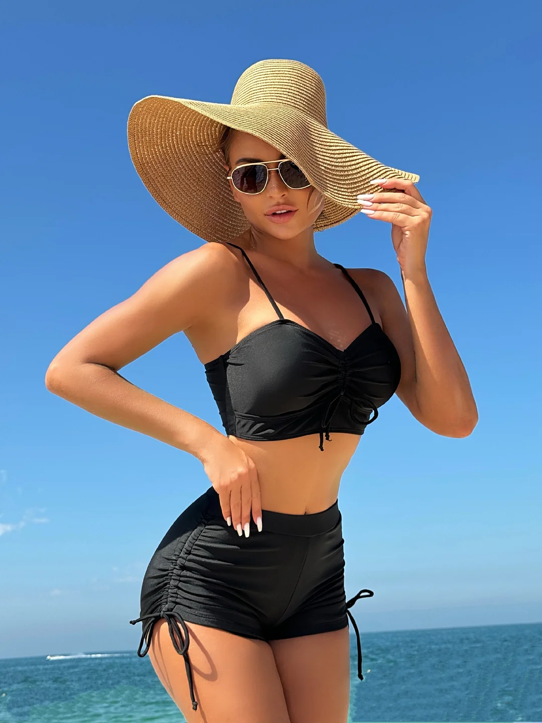 Uveng 2024 New Solid Color Split Conservative Flat-Angle Trouser Trouser Trouser Side Trouser Swimsuit Swimsuit Swimsuit