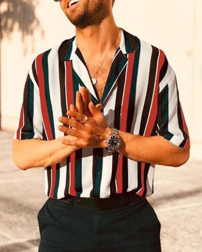 Stripe Fashion Holiday Short-Sleeved Shirt