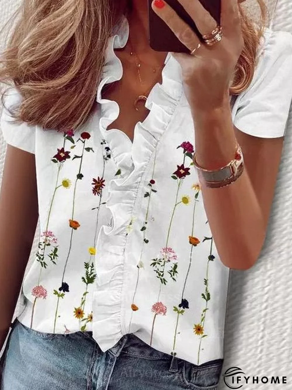 Vacation Loose V Neck Floral Blouse | IFYHOME