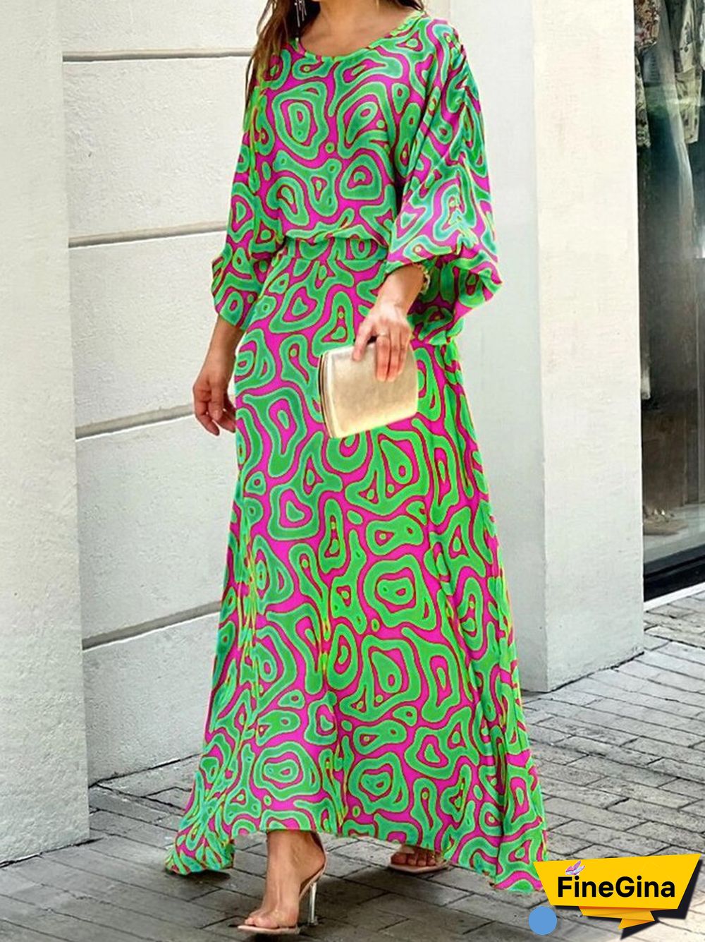 Ladies Spring Fashion Two Piece Sets Retro Long Sleeve O Neck Top + High Waist Long Skirt Suit Feminine Loose Printed Skirt Suit