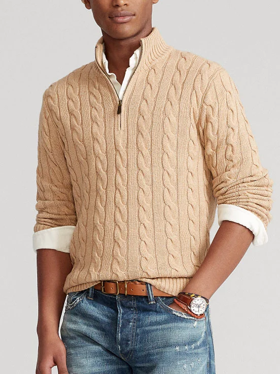 Men's retro jacquard knitted zipper top sweater