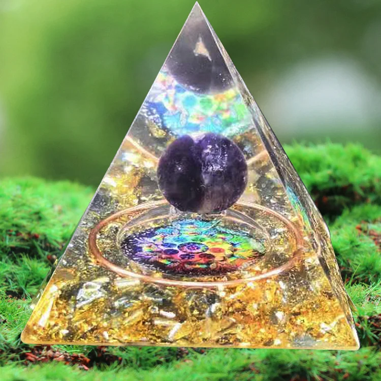 Orgone Pyramid Crystal Amethyst Peridot Healing Stone Energy Generator (C)