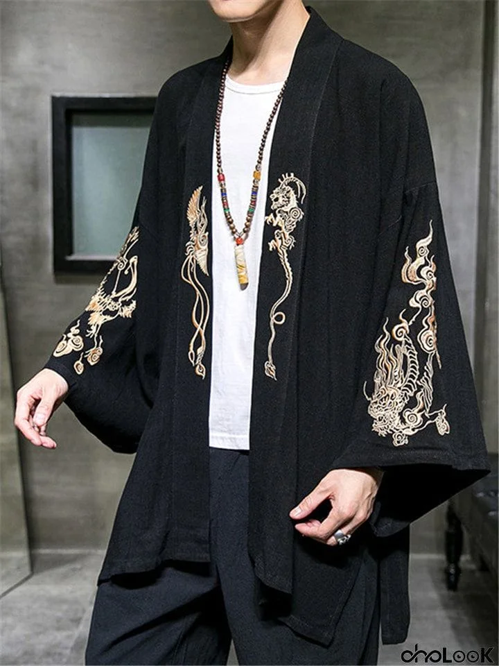 Fashion Dragons Embroidery Linen Jacket