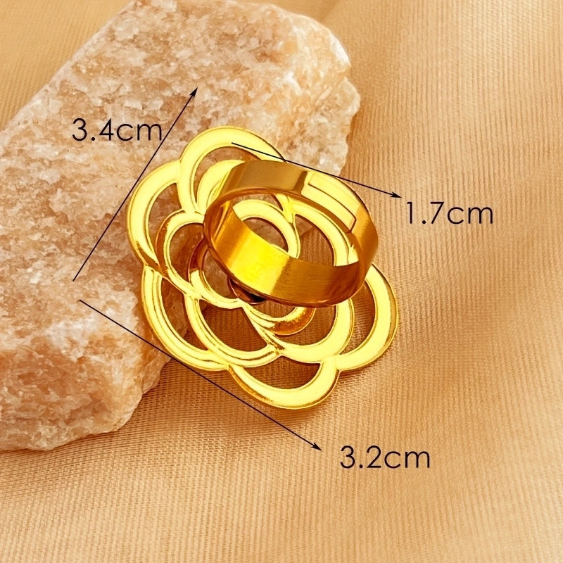 Casual Retro Minimalist Flower 201 Stainless Steel 18K Gold Plated Hollow Out Adjustable Ring