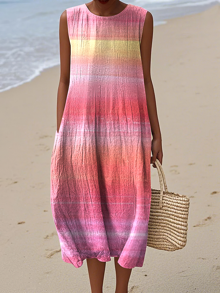 Women's Retro Cancer Awareness Ribbon Gradient Art Print Sleeveless Cotton Wrap Dress Women's Retro Cancer Awareness Ribbon Gradient Art Print Sleeveless Cotton Wrap Dress - Image 1