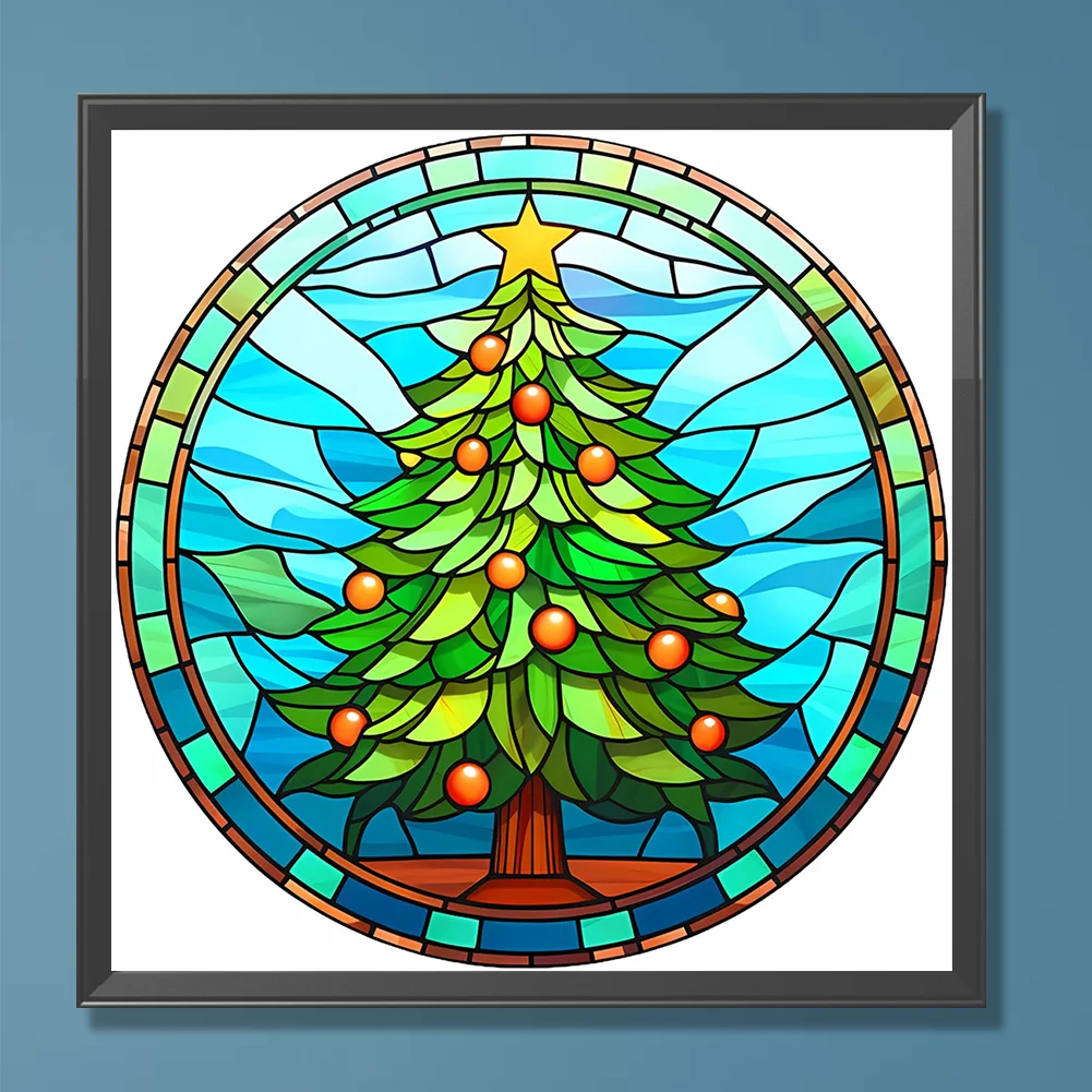 Diamond Painting - Full Round Drill - Stained Glass Xmas Tree(Canvas|30*30cm)