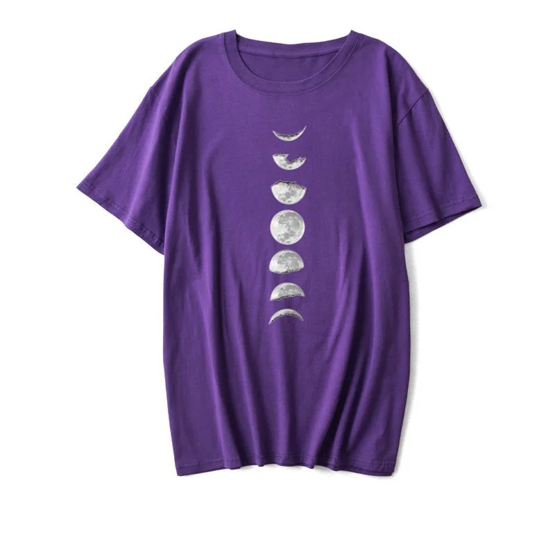 Moon Print Cotton Summer T Shirt Women O Neck Graphic Tees Casual Plus Size 5XL T-shirt Womens Aesthetic Shirts Tops Free Ship