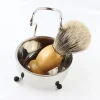1 Set Professional Men Beard Brush Set Stainless Steel Bowl Stand Shaving Brush Mustache Shaving Facial Cleansing Tool 40#410
