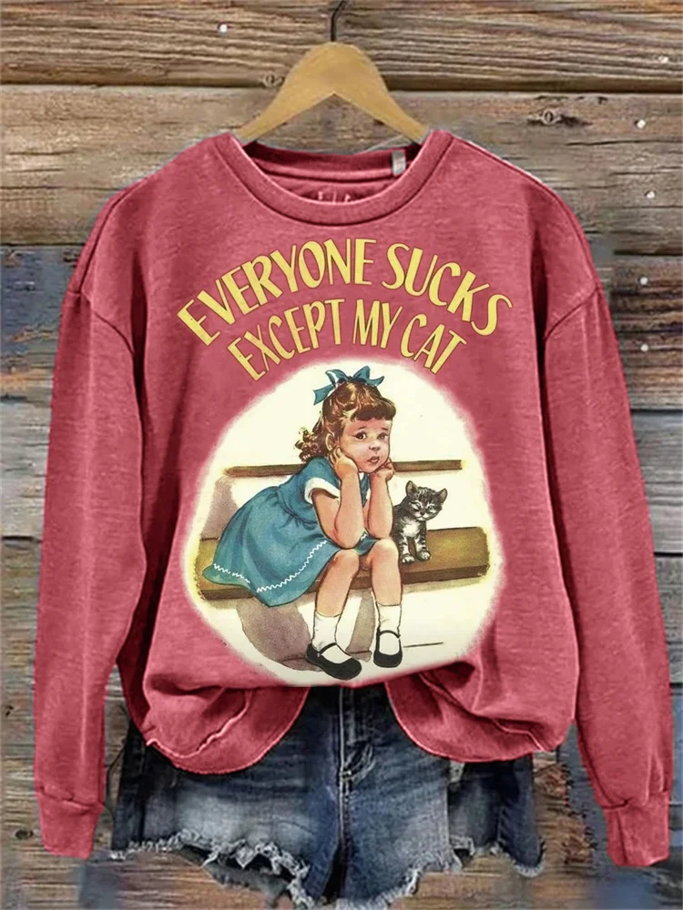 Comstylish Vintage Everyone Sucks Except My Cat Washed Sweatshirt