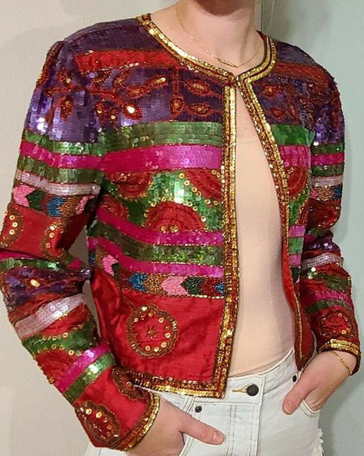 Ladies Colorful Sequin Jacket Cardigan Glitter