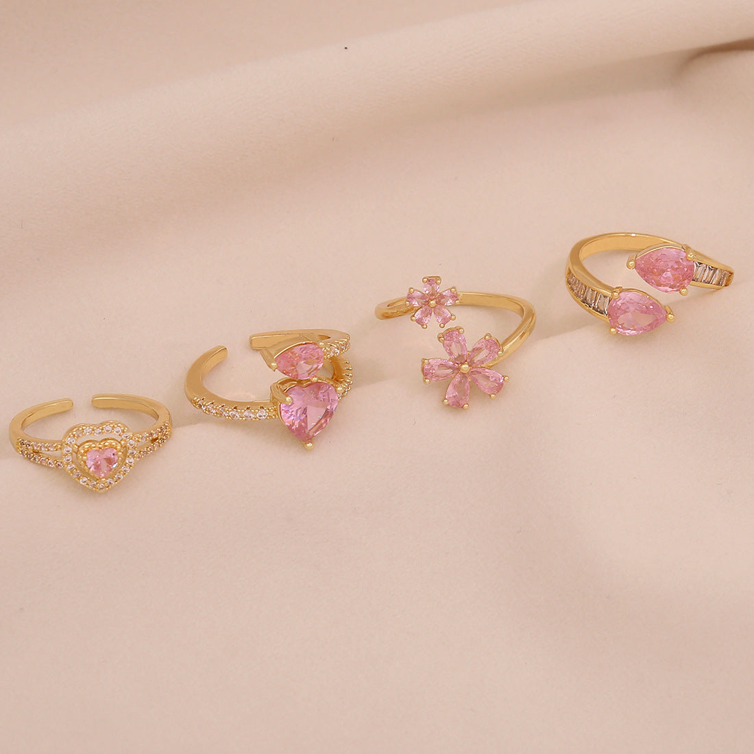 All-Match Love Zircon Open Ring Female All-Match Ins Style Bow Female Ring R118