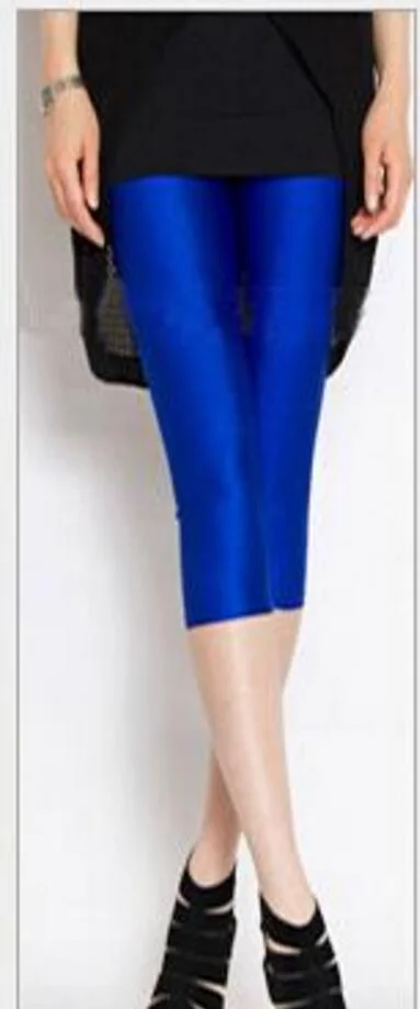CUHAKCI Summer Fluorescent Shiny Leggings Women Spandex Shinny Pant Elasticity Casual Trousers High Waist Capris