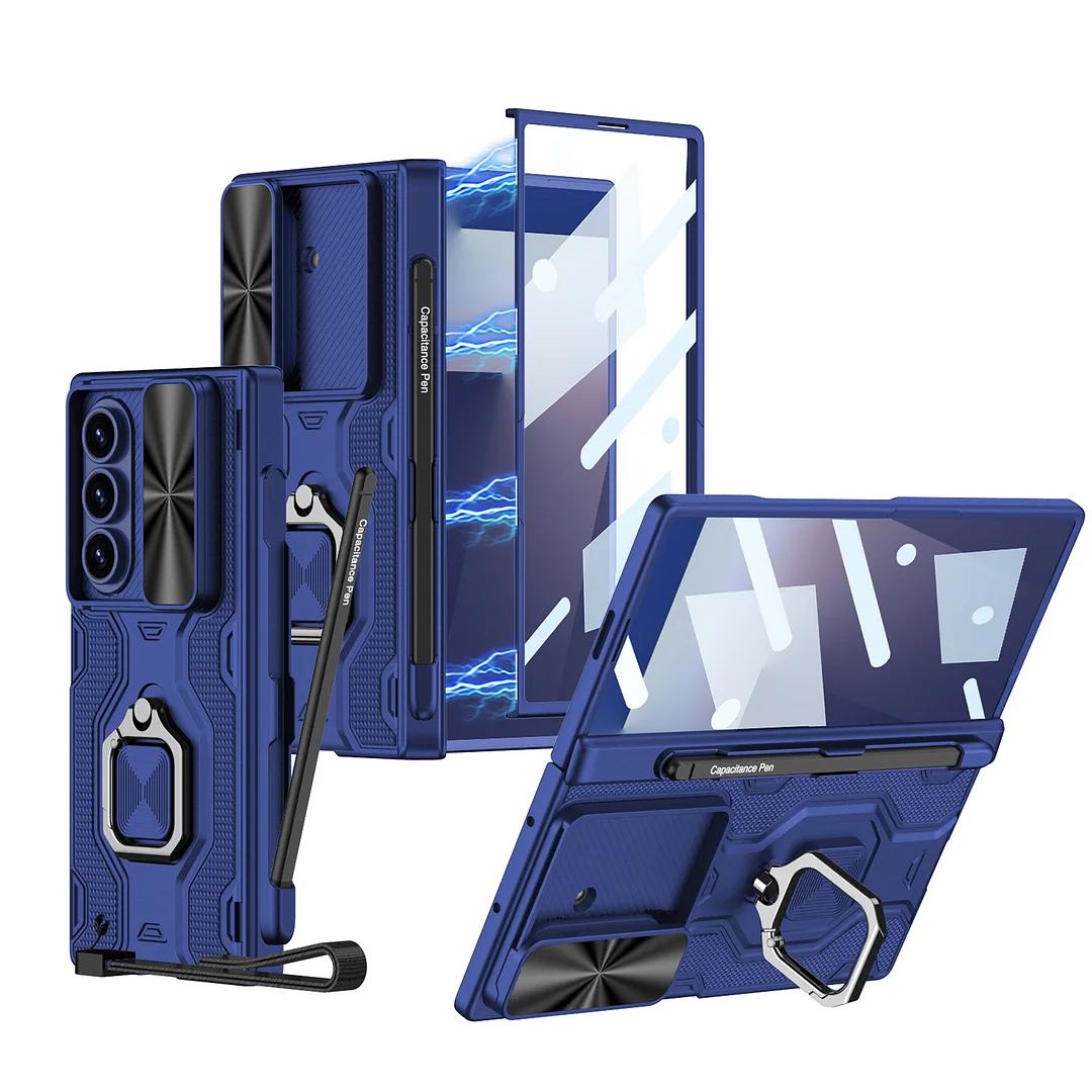 Suitable For Samsung Zfold7 Mobile Phone Case Sleeve Push Window Lens Ring Bracket Pen Slot Protective Cover Diamond Magnetic Adsorption Pen