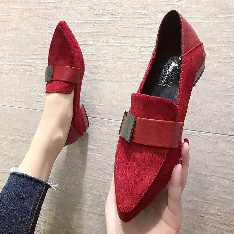 Spring Autumn Women Oxford Shoes Pointed Toe Boat Shoes Ladies Low Heels Dress Shoes Buckle Metal Office Work Shoes Woman 8259C