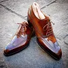 Mens Handmade Wing Tip Brogue Brown Leather Shoes -Dress Shoes