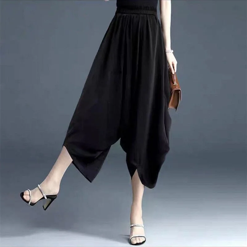 Jangj Casual Seven-point Pants Women's 2022 New Loose and Thin High-waisted Chiffon Wide-leg Pants Summer Thin Loose Pants