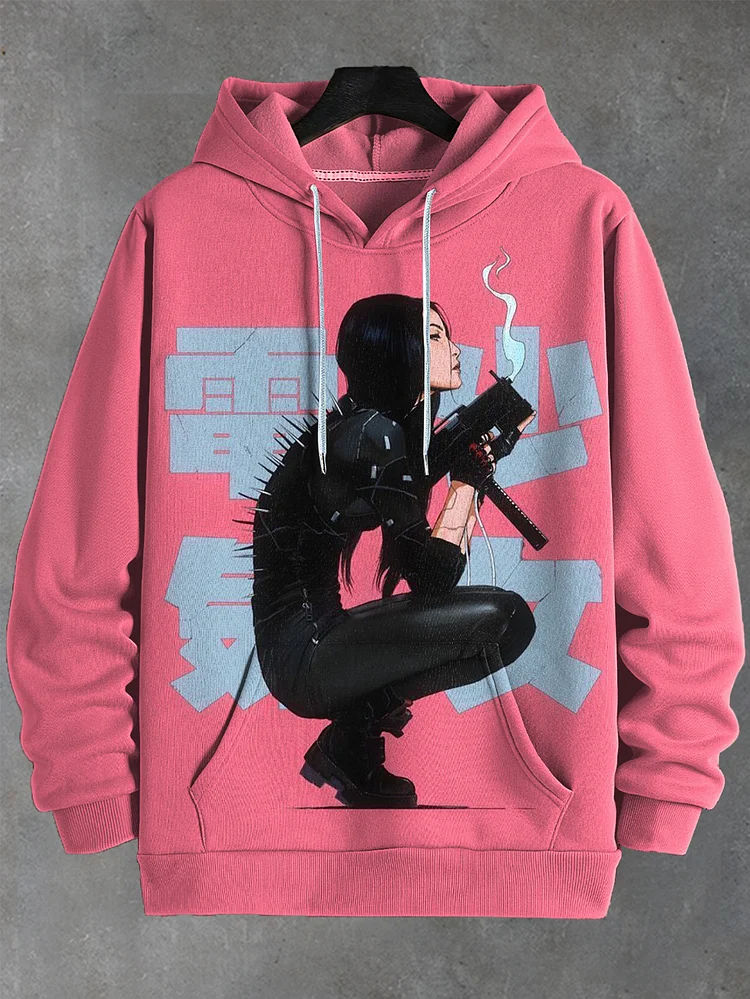 Women's Studded Punk Girl Art Print Cozy Hoodie