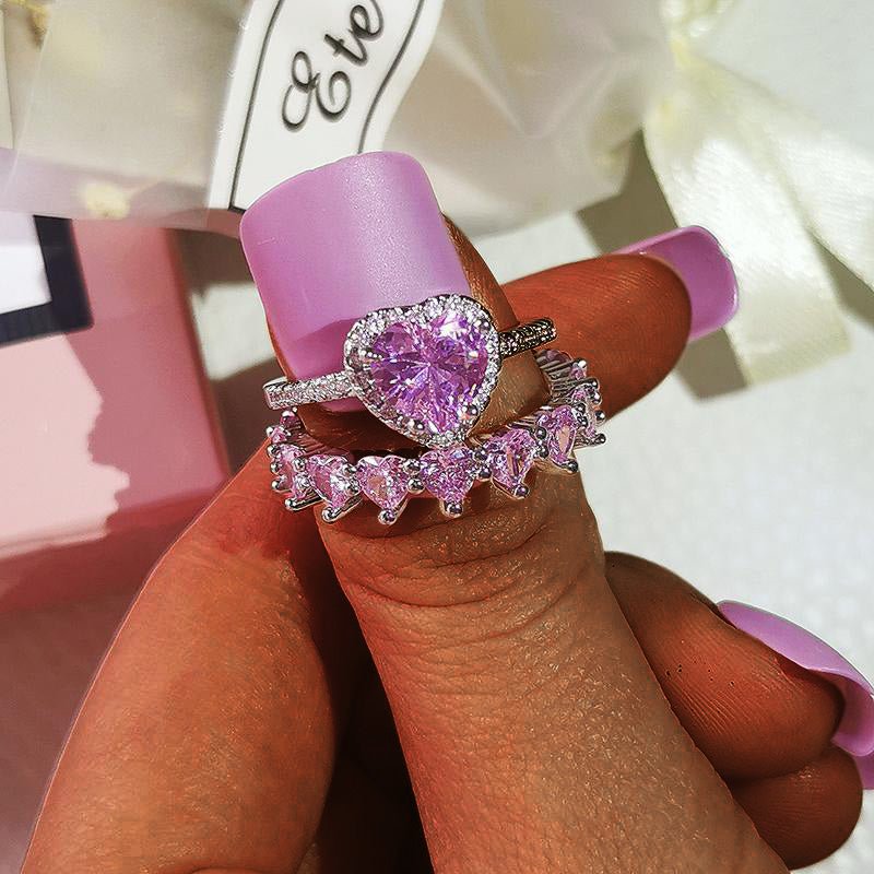 Heart  Pink Ring Set-VESSFUL