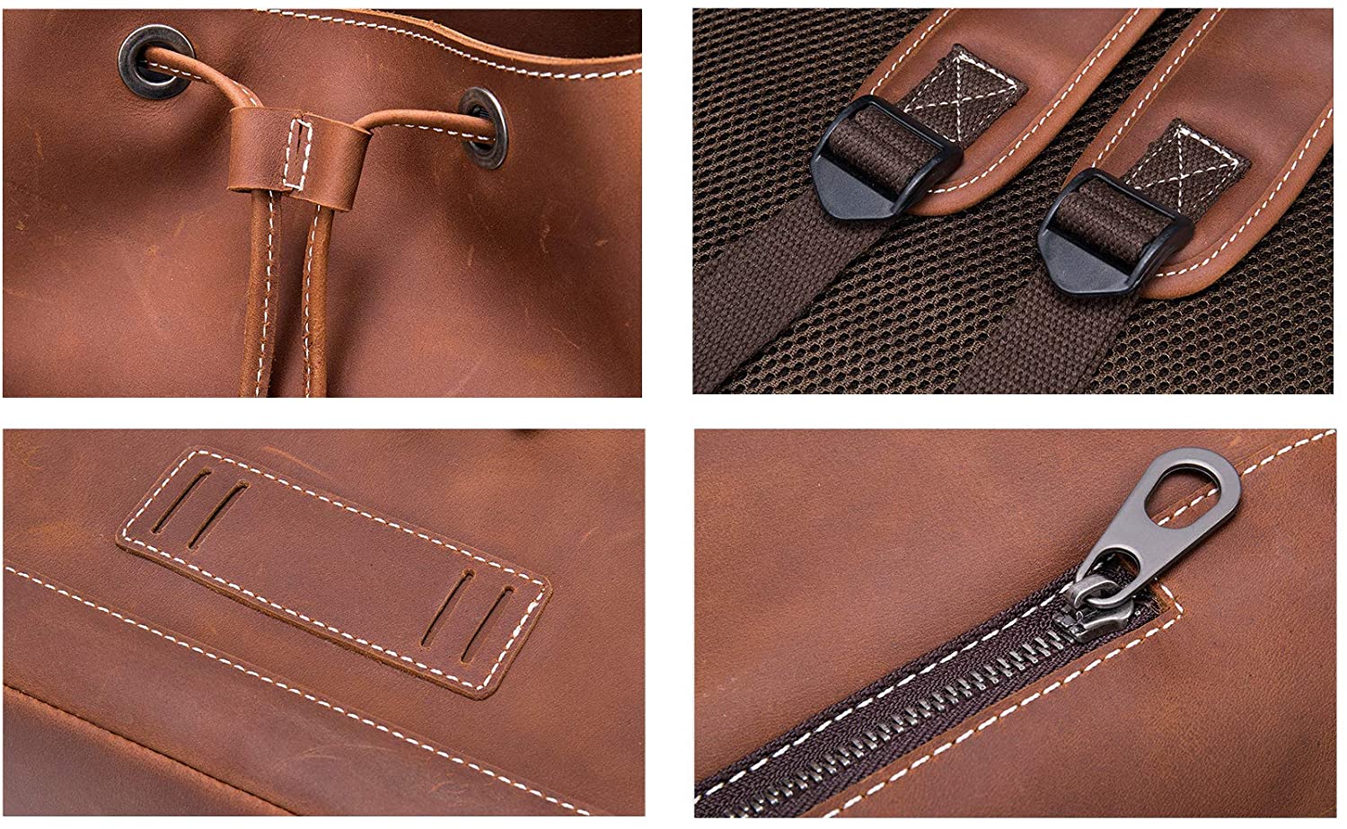 Men's Crazy Horse Leather Backpack Vintage Travel Office School Top Handle Bag