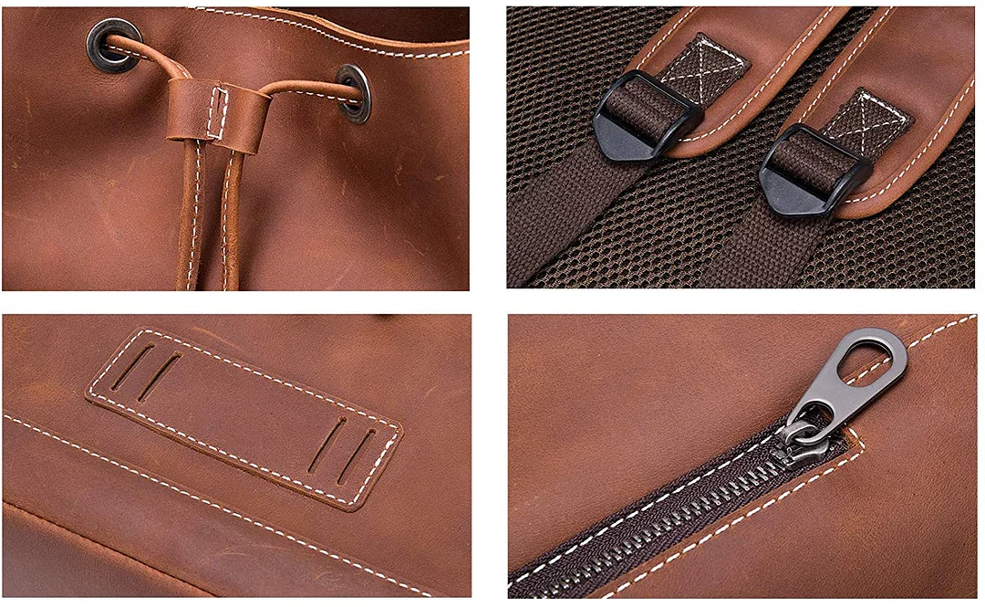 Men's Crazy Horse Leather Backpack Vintage Travel Office School Top Handle Bag