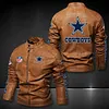 Men's Cowboy Team Retro Washed Distressed Leather Jacket Coat