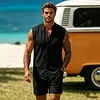 Men's Jacquard Casual Sleeveless Cardigan And Shorts Set With Stand Collar by Inlyline