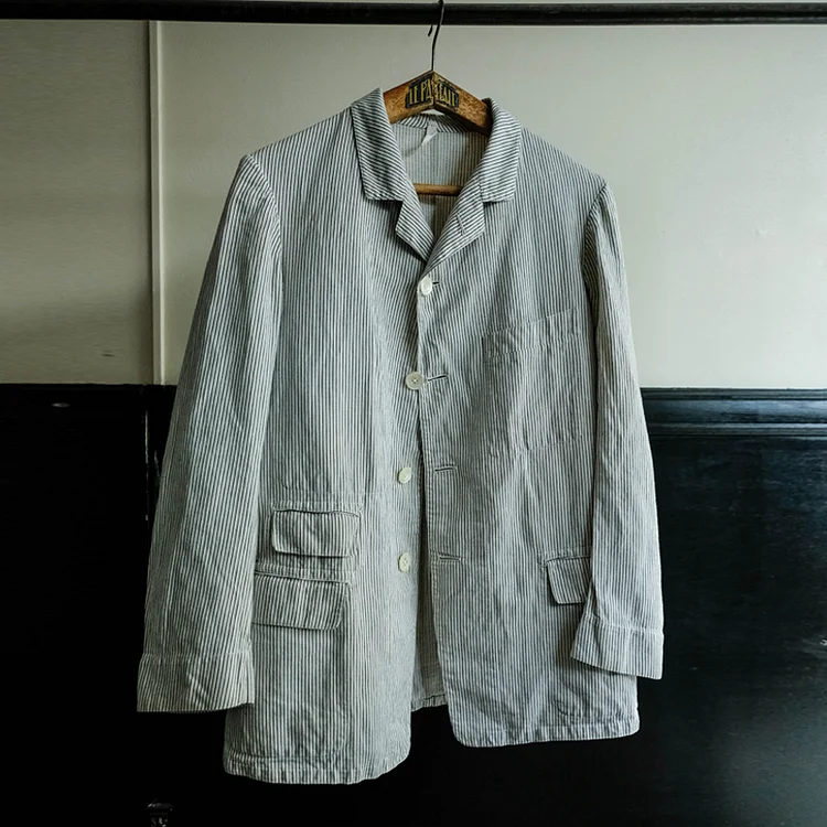 Men's Holiday Cotton and Linen Striped Long Sleeve Blazer