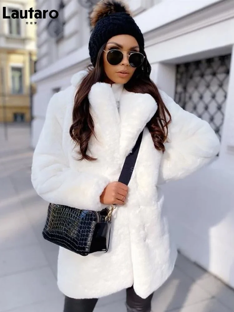 Huiketi Winter Loose Casual Warm Thick Soft White Faux Fur Coat Women Lapel Long Sleeve Black Fluffy Furry Jacket 4xl 5xl 2023