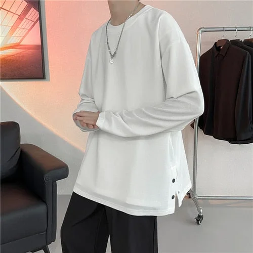 Aonga  Spring Autumn T Shirt Men Casual Loose Long Sleeve T-shirts Man Solid Hip Hop Tops Men