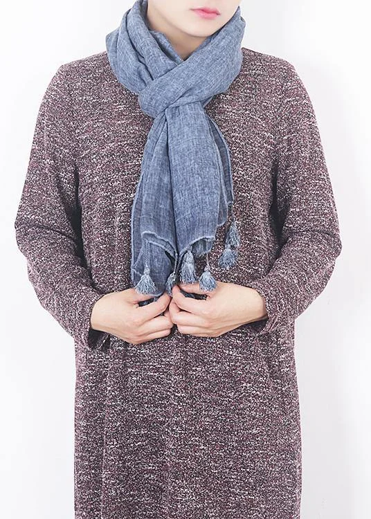 2019 winter blue women vintage scarf tassel cotton linen long scarfes