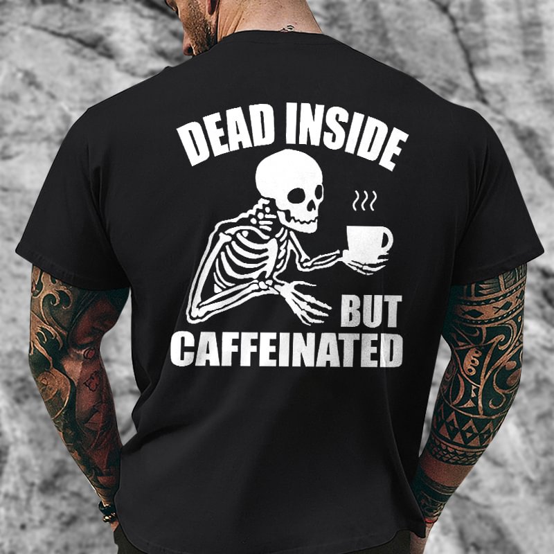 Livereid Dead Inside Printed Coffee-drinking Skeleton T-shirt - Livereid