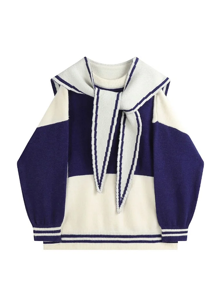 Women's Sweaters Pullovers Winter Vintage Casual Oversize Sailor Collar Jumpers Cute Sweet Streetwear Harajuku Korean Female New