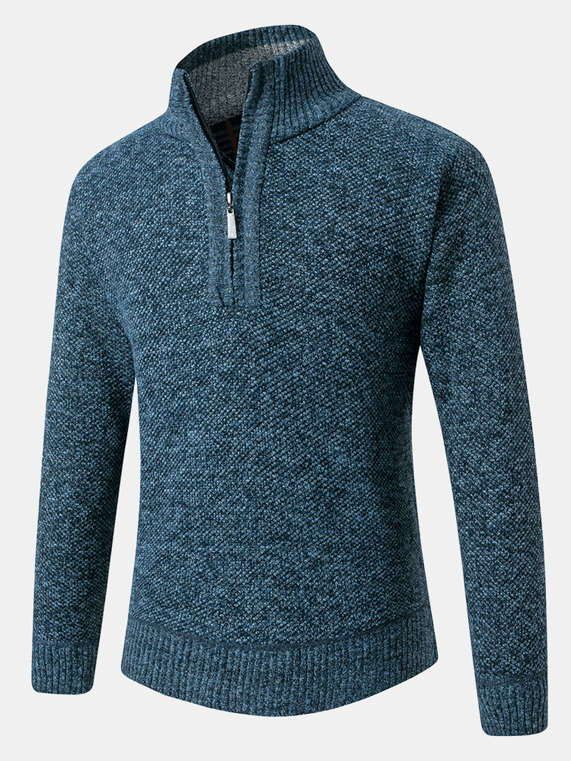 Mens Thick Solid Color Half Zipper Long Sleeve Knitting Sweaters