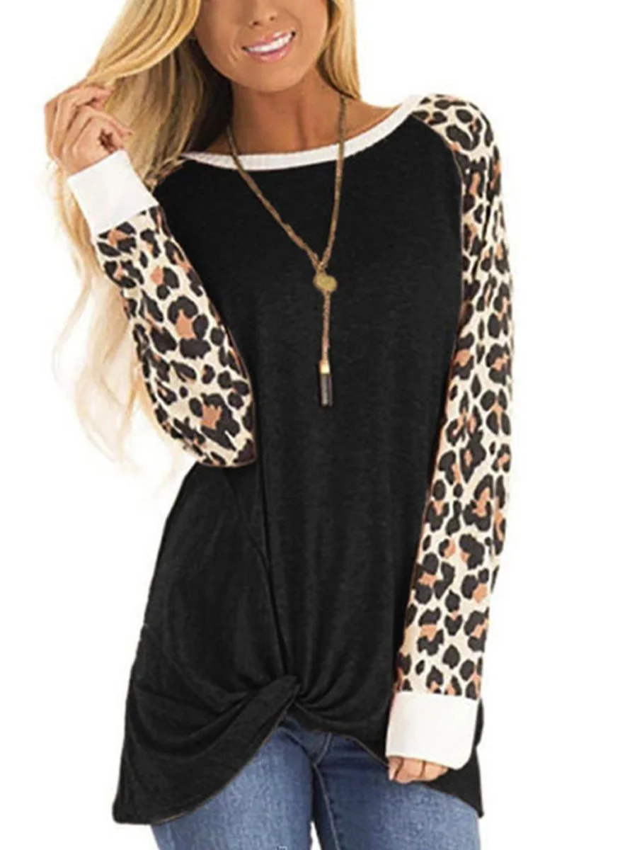 Casual T-shirt With Leopard Printing Long Sleeve