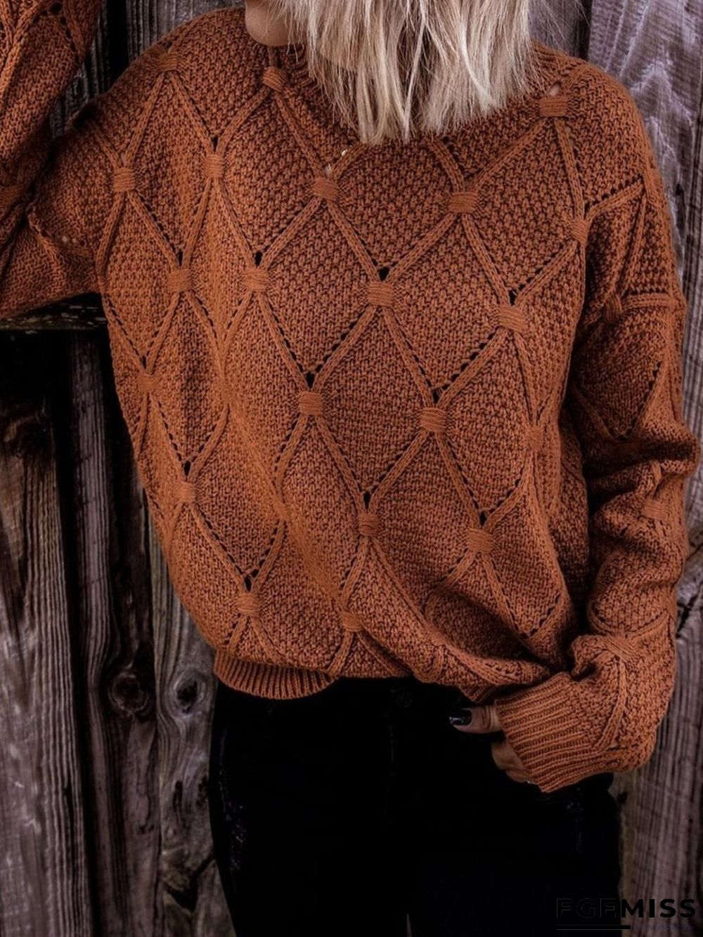 Camel Casual Long Sleeve plus size Sweater | EGEMISS