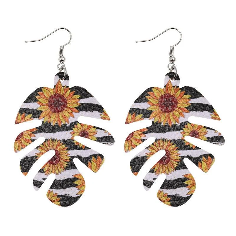 BOHO Leaf Pattern Sunflower Earrings