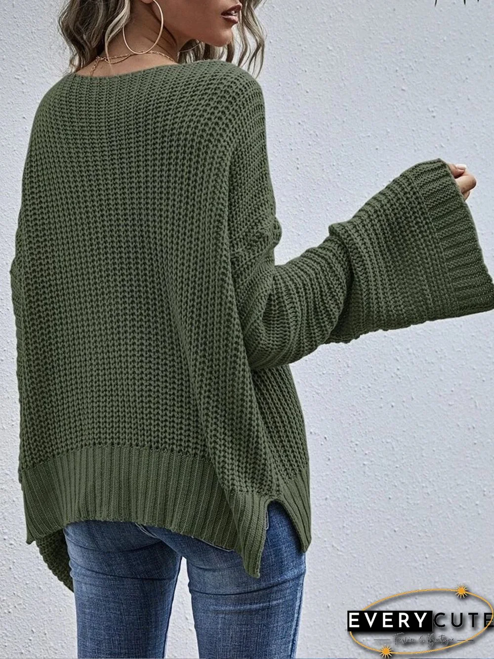 Women Casual Winter Solid Scoop neckline Daily Casual Long sleeve Cotton-Blend Sweater