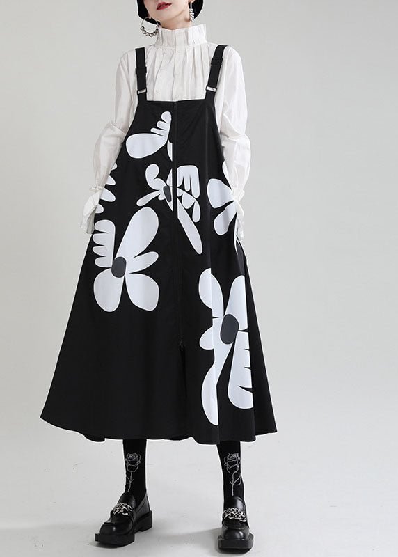 Boho Black Print Patchwork asymmetrical design zippered Fall Dress CK477- Fabulory