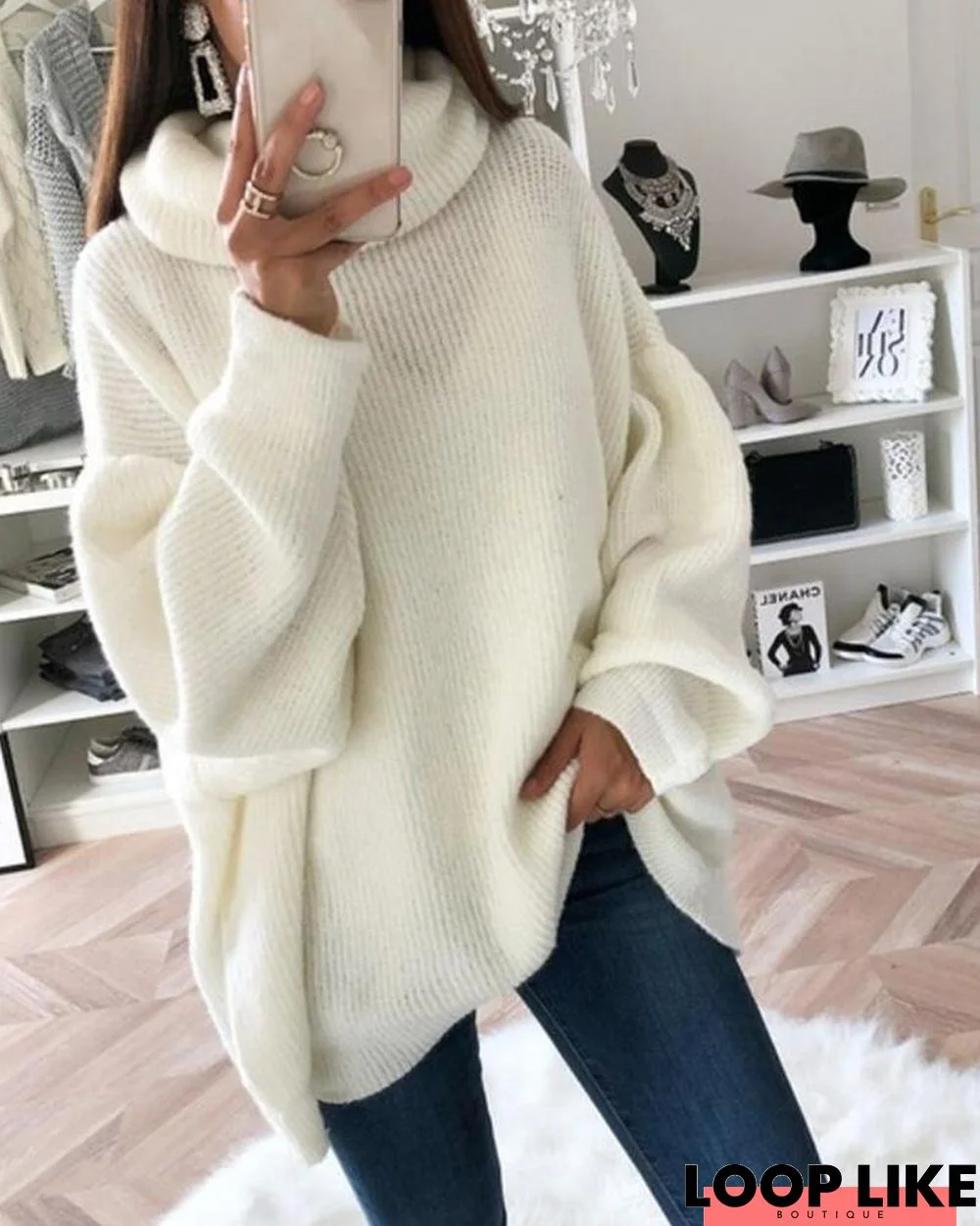 High Neck Long Sleeve Knit Sweater