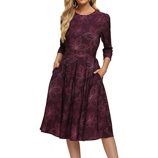 Women's Floral Vintage Dress Elegant Midi Evening Dress