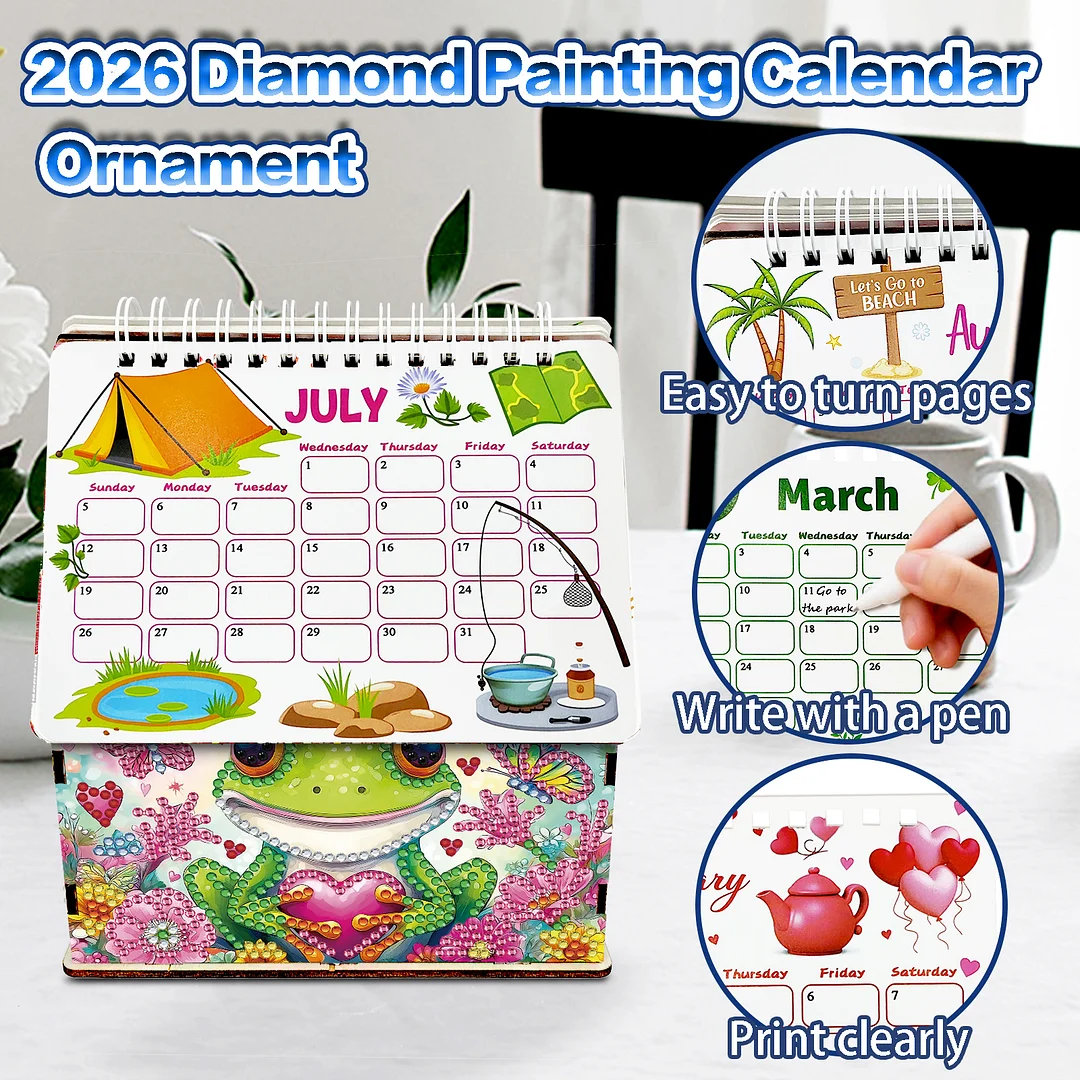 5D/DIY Calendar Crystal Painting Desk Calendars Kit Home Decorations (Frog)